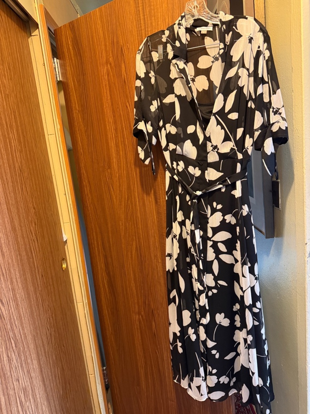 Calvin Klein Black and White Floral Midi Dress